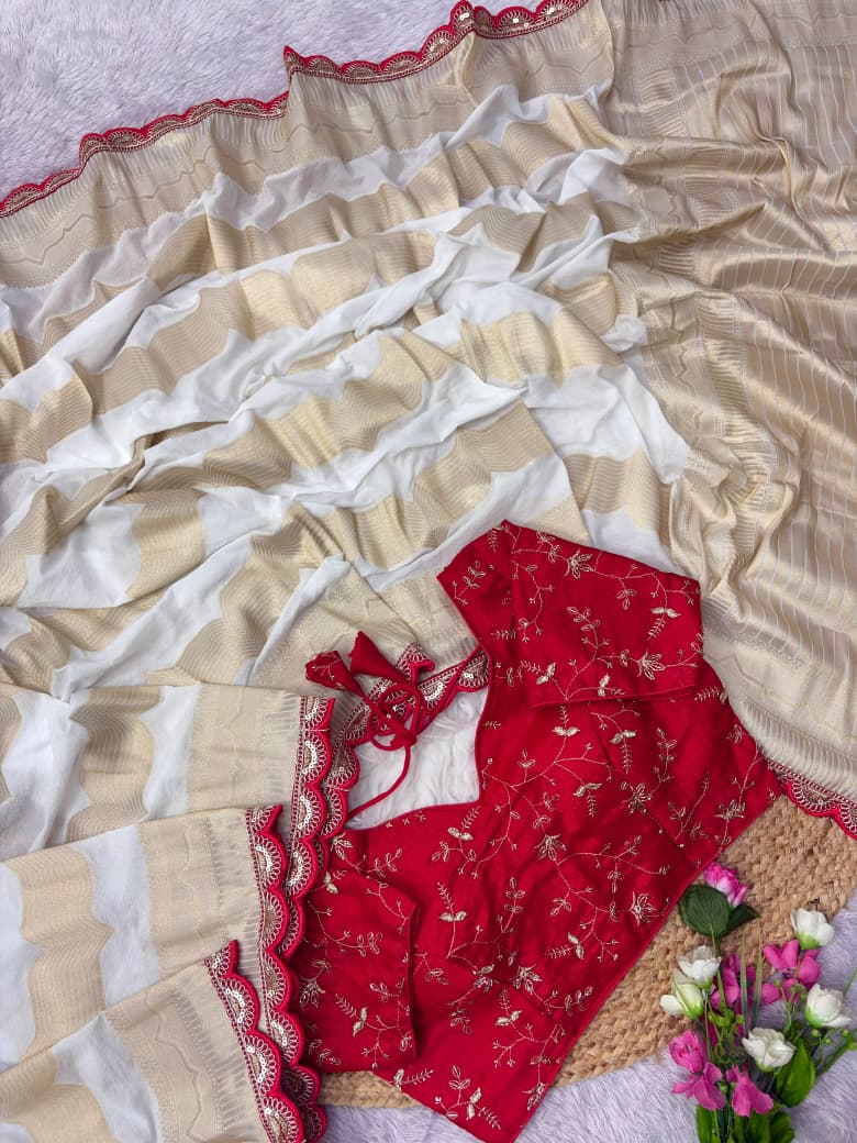 Ruhani Khaddi Georgette Designer Saree with Scallop Border