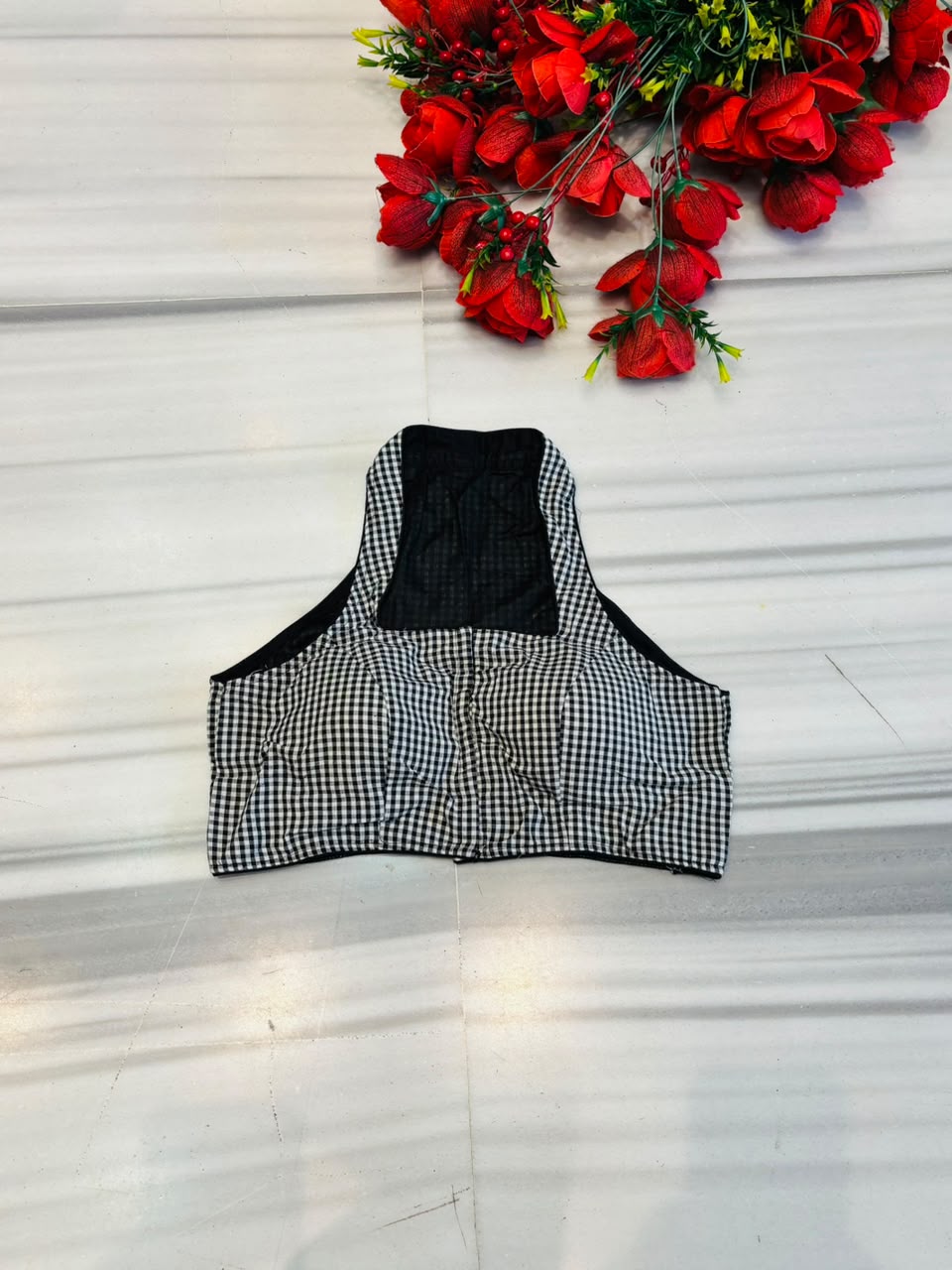 Spectrum Grace Checked Halter Neck Designer Blouse