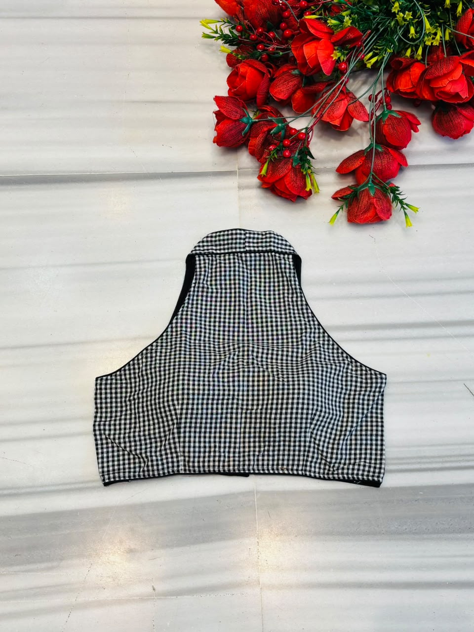Spectrum Grace Checked Halter Neck Designer Blouse