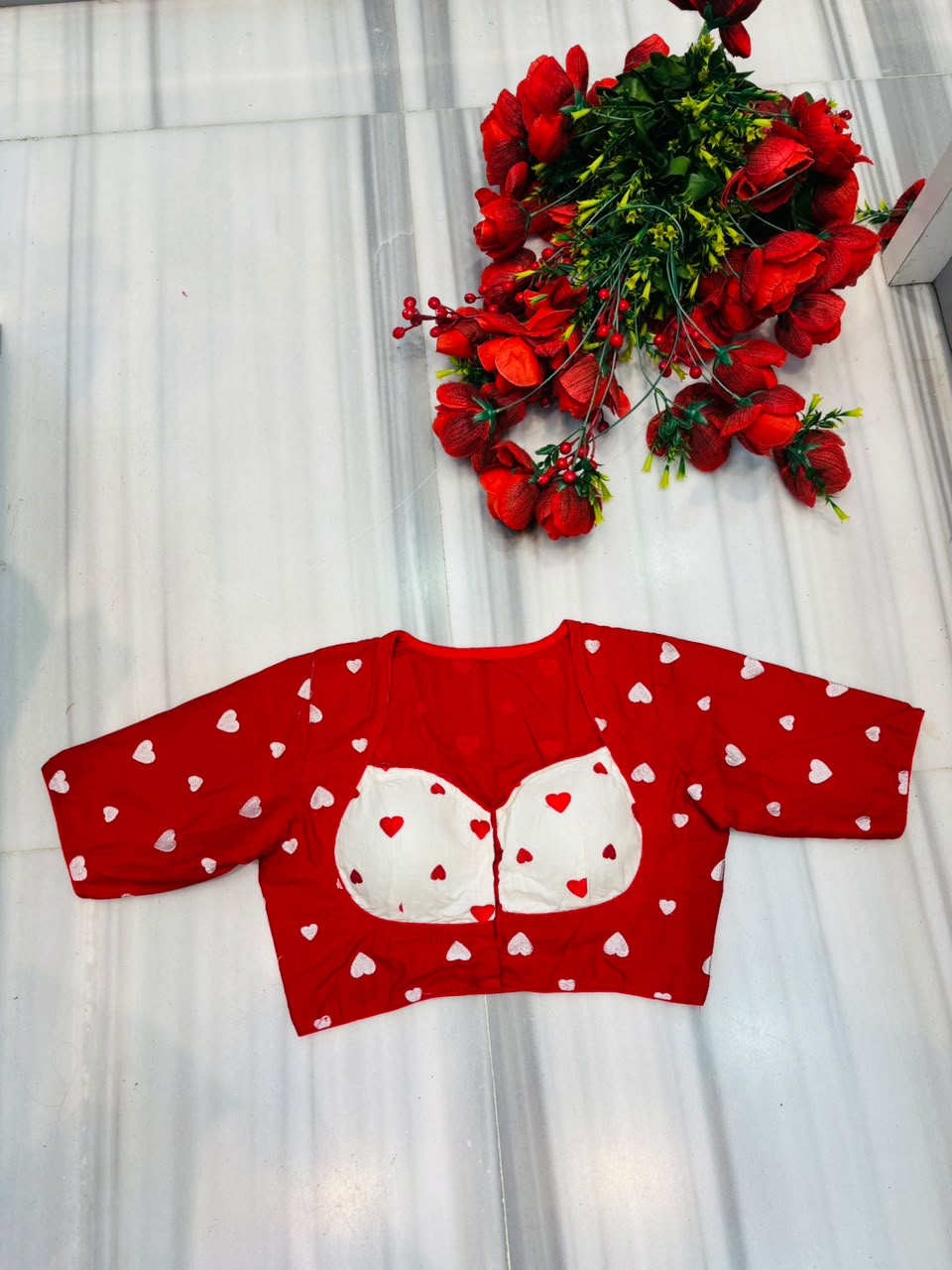 Secret Love Heart Embroidery Designer Blouse