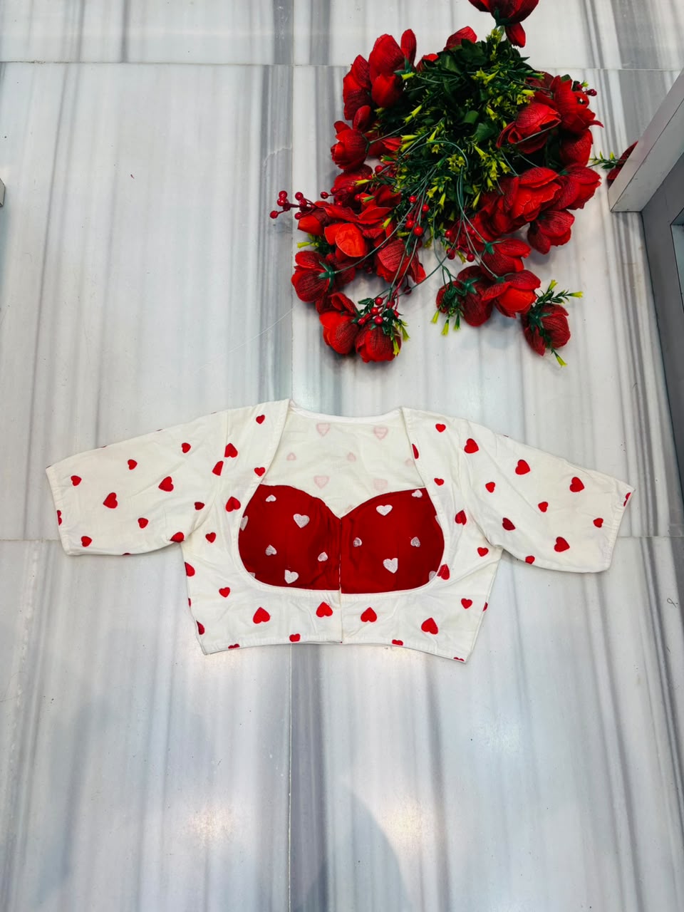 Secret Love Heart Embroidery Designer Blouse