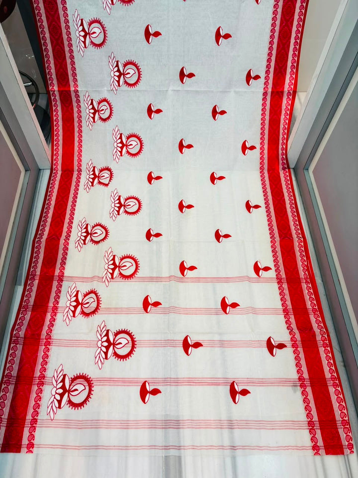 Ashtami Tangail Tant Cotton Saree (Lamp Design)