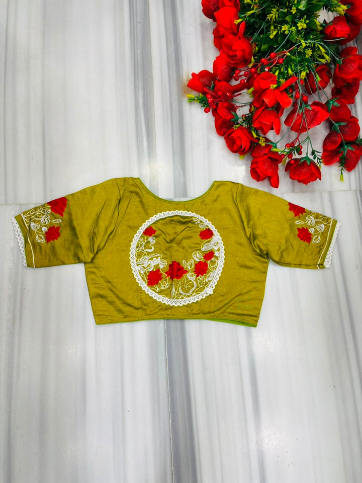 Lotus Of Peace Vichitra Silk Embroidery Blouse