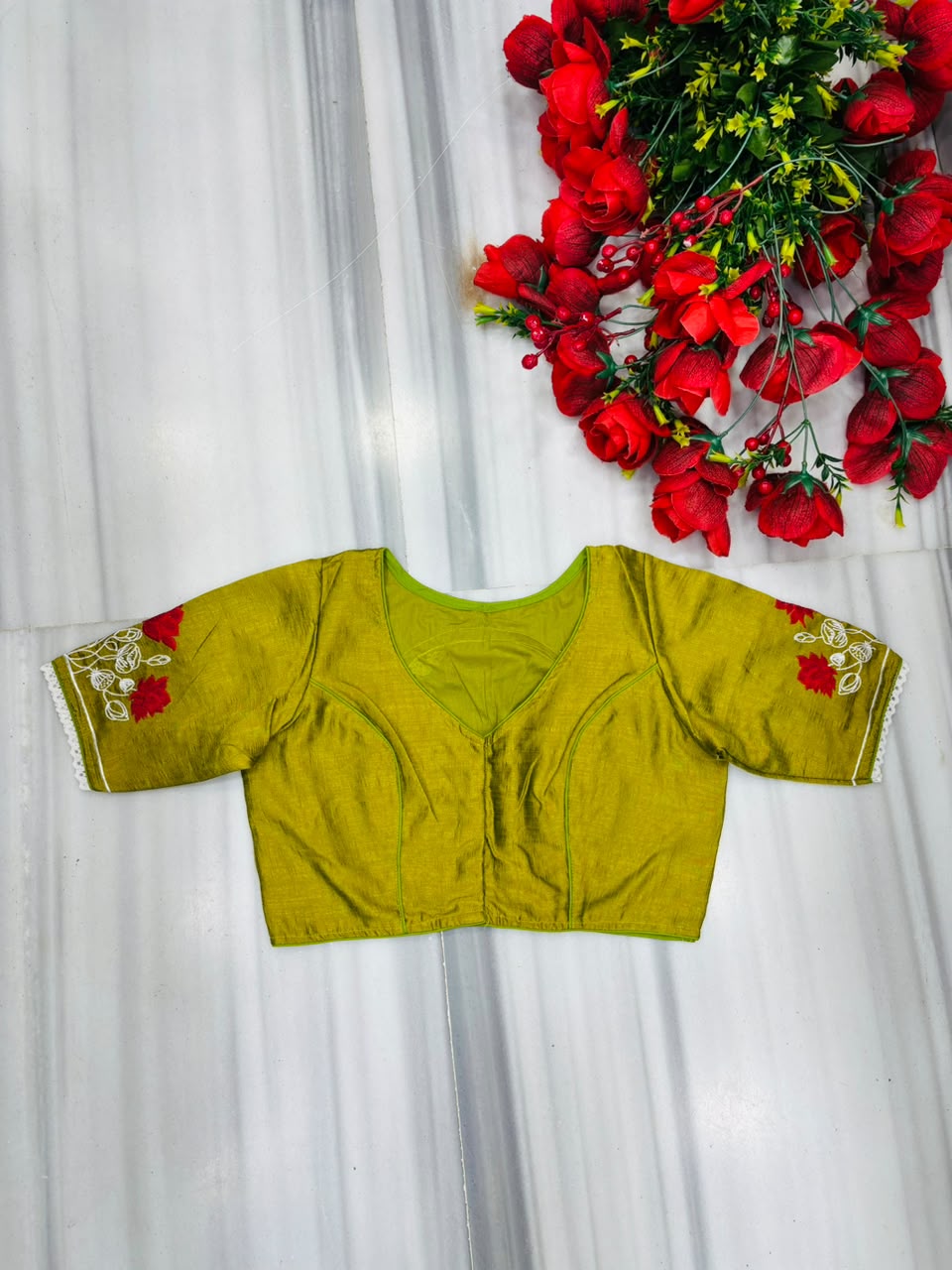 Lotus Of Peace Vichitra Silk Embroidery Blouse
