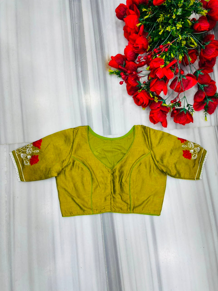 Lotus Of Peace Vichitra Silk Embroidery Blouse
