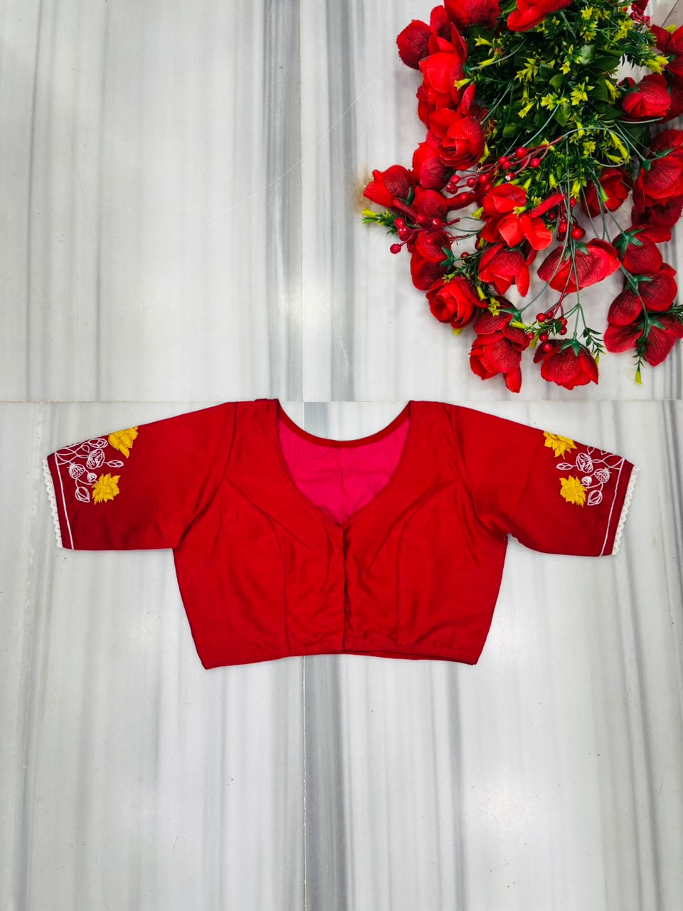 Lotus Of Peace Vichitra Silk Embroidery Blouse