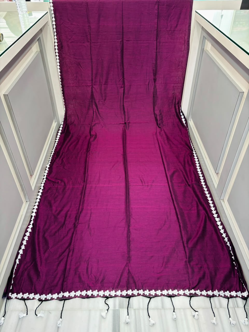 Meghanjali (মেঘাঞ্জলি)  Khadi Cotton Saree With Lace