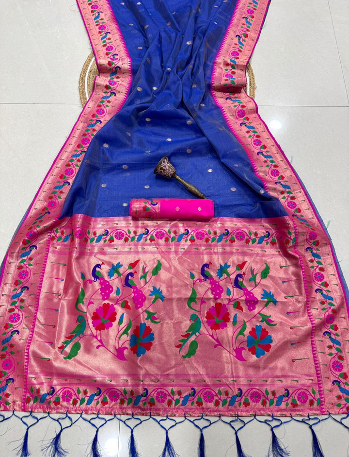 Golden Dew-Organza Silk (Semi) Saree with Minakari Zari Border & Designer Zari Pallu
