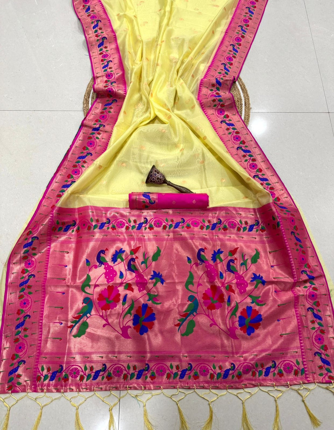 Golden Dew-Organza Silk (Semi) Saree with Minakari Zari Border & Designer Zari Pallu