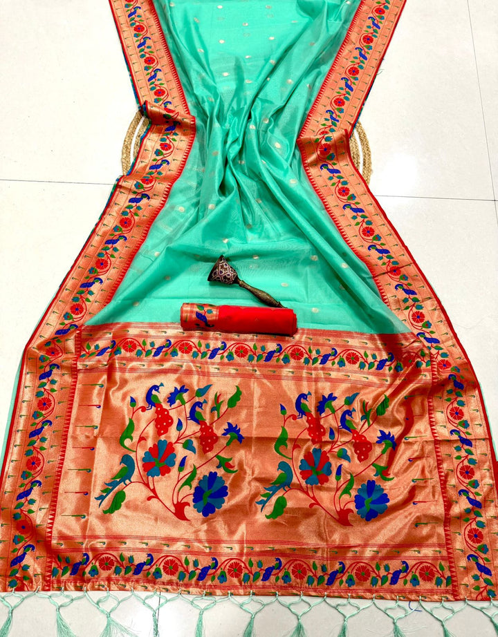 Golden Dew-Organza Silk (Semi) Saree with Minakari Zari Border & Designer Zari Pallu