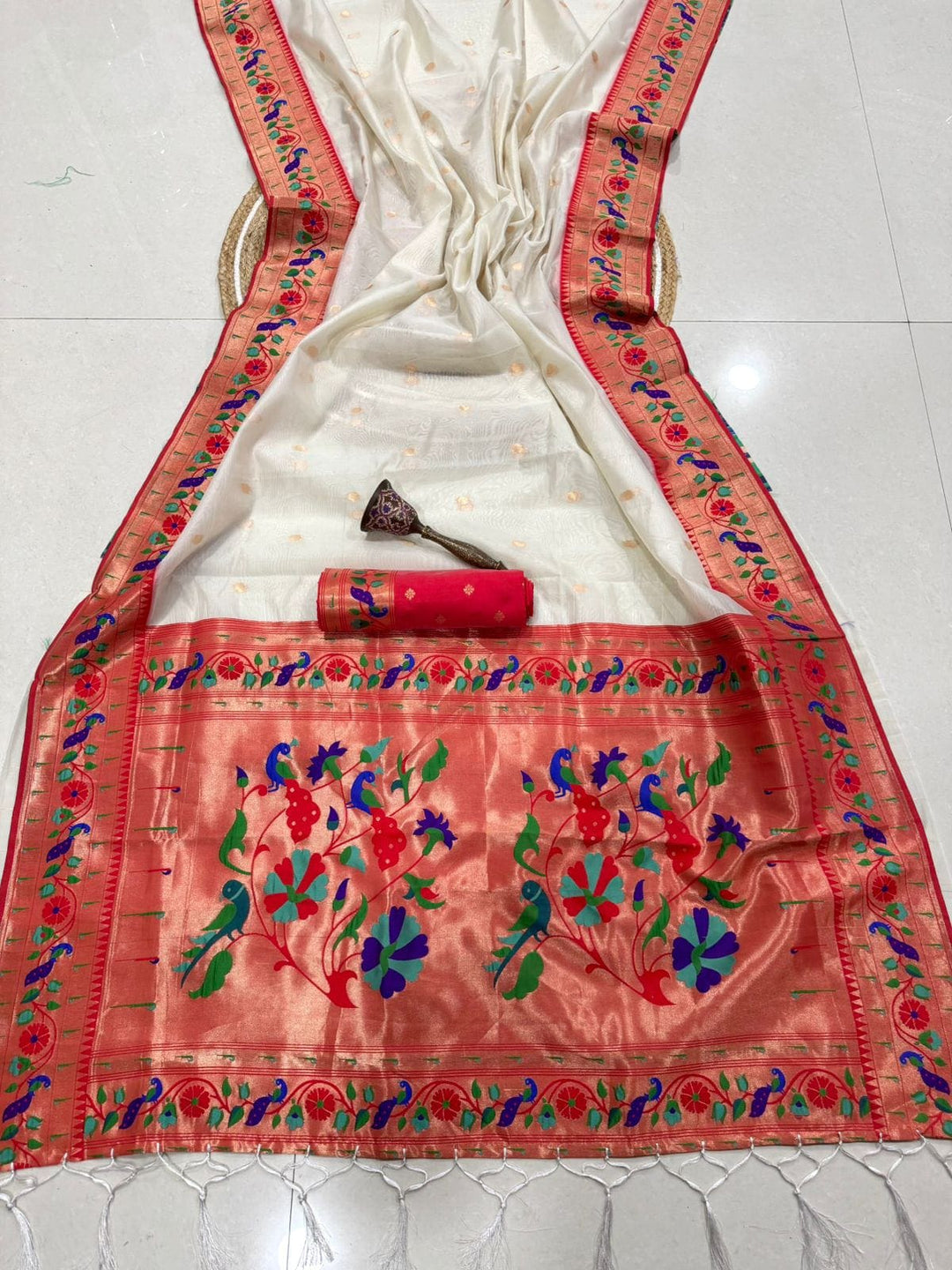 Golden Dew-Organza Silk (Semi) Saree with Minakari Zari Border & Designer Zari Pallu