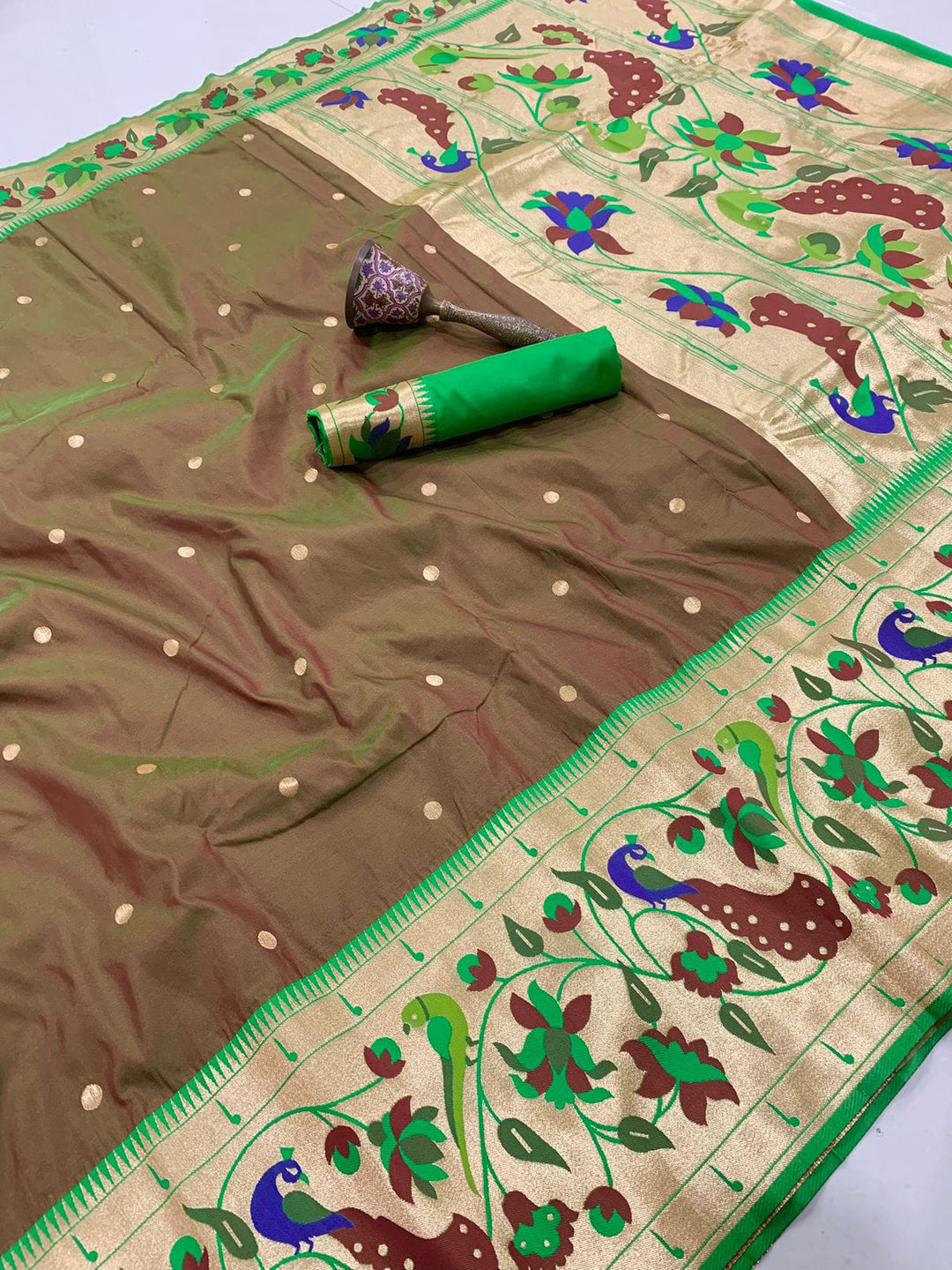 Gilded Majesty- Kanchivaram Paithani Silk (Semi) Saree