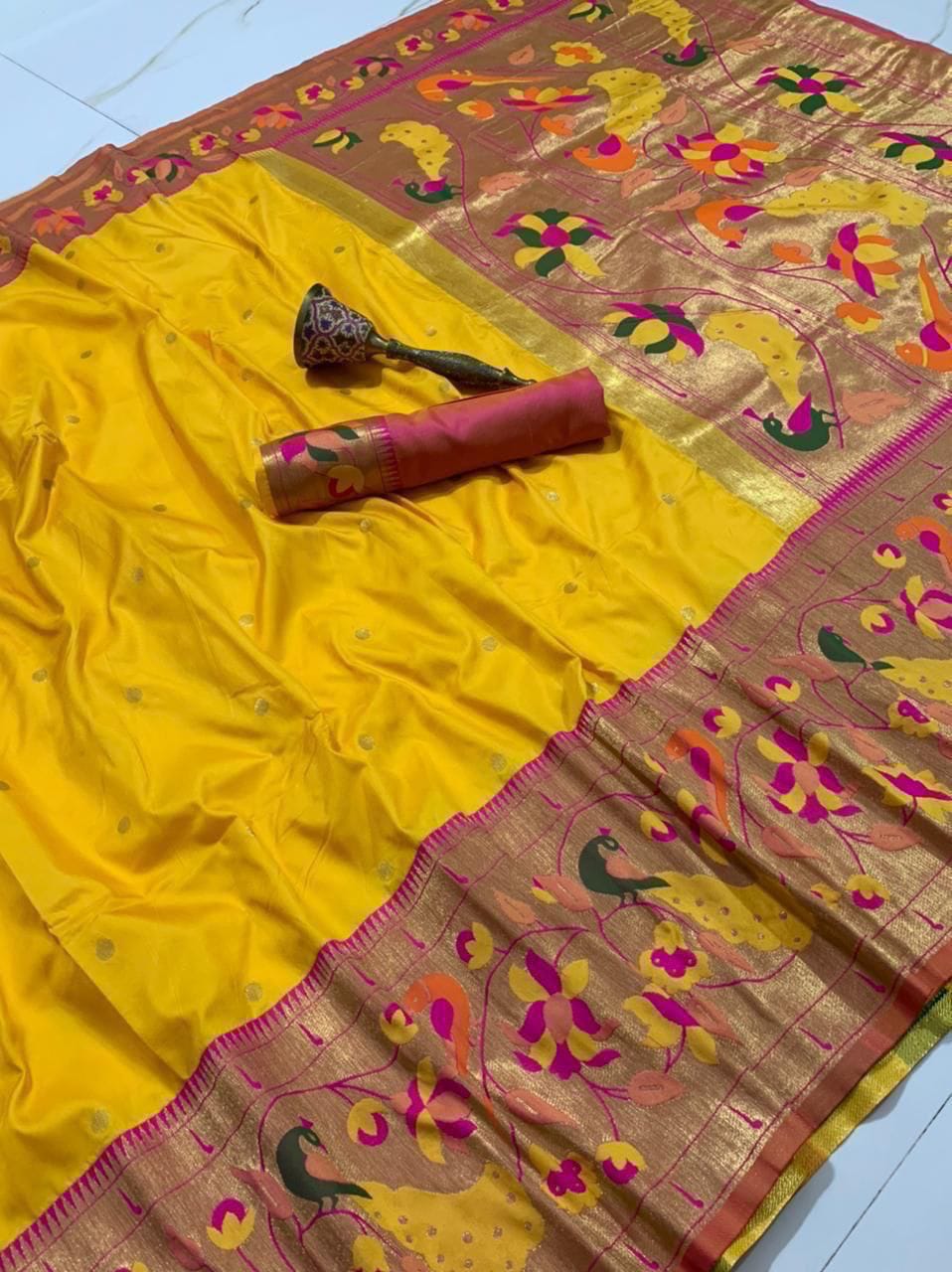 Gilded Majesty- Kanchivaram Paithani Silk (Semi) Saree