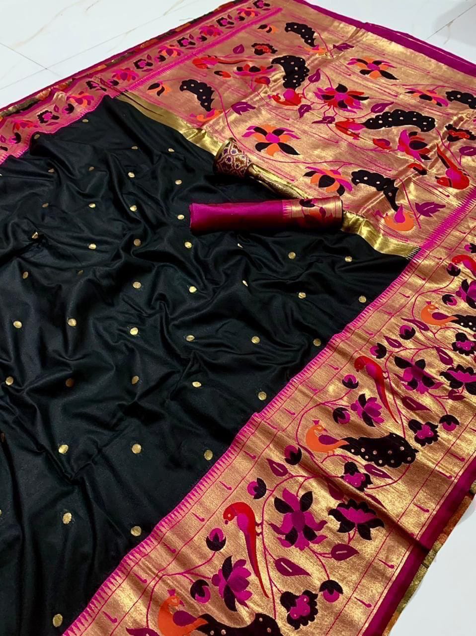 Gilded Majesty- Kanchivaram Paithani Silk (Semi) Saree