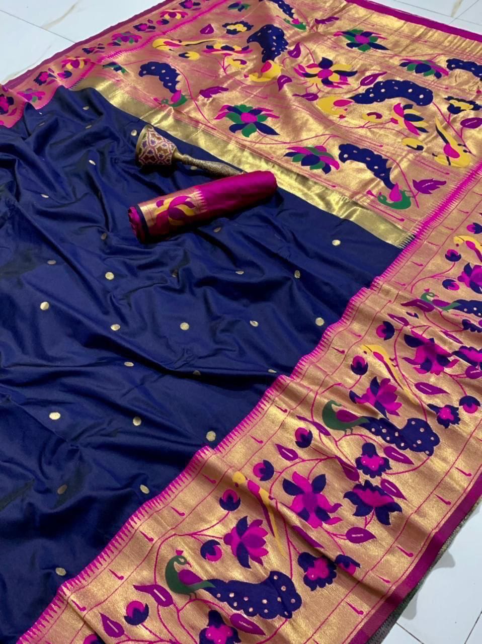 Gilded Majesty- Kanchivaram Paithani Silk (Semi) Saree