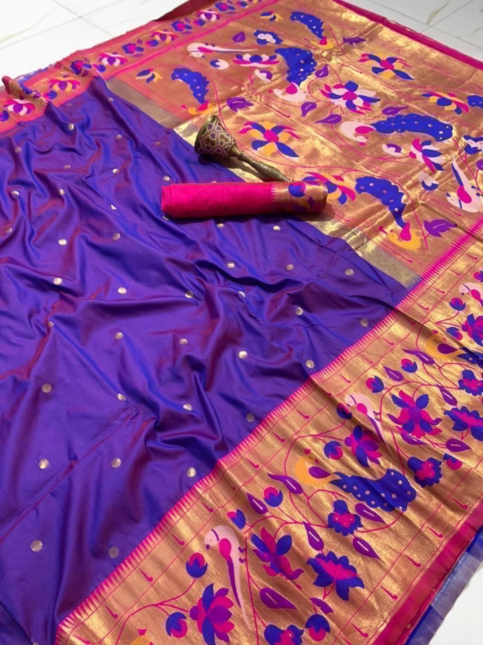 Gilded Majesty- Kanchivaram Paithani Silk (Semi) Saree
