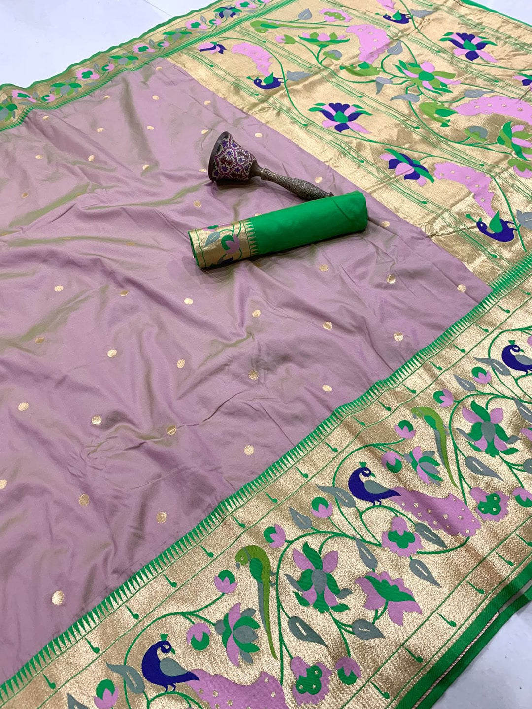 Gilded Majesty- Kanchivaram Paithani Silk (Semi) Saree (Copy)