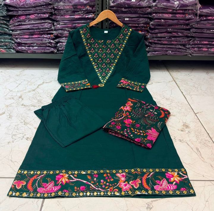 Set to Shine-Premium Cotton Kurti Set with Dupatta