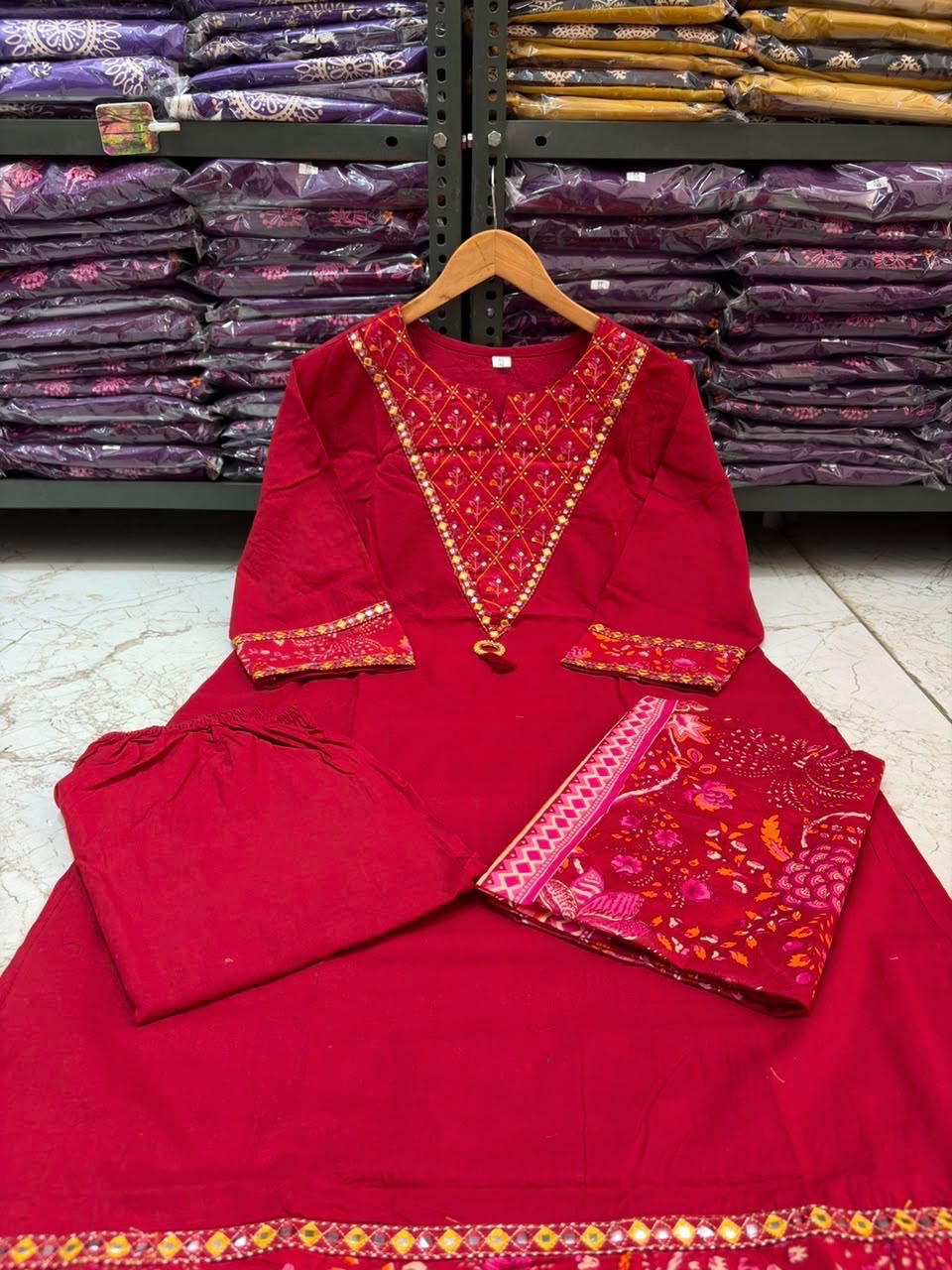Set to Shine-Premium Cotton Kurti Set with Dupatta