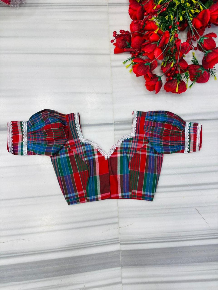 Everlyn Grace Puff Sleeve Gamcha Design Blouse