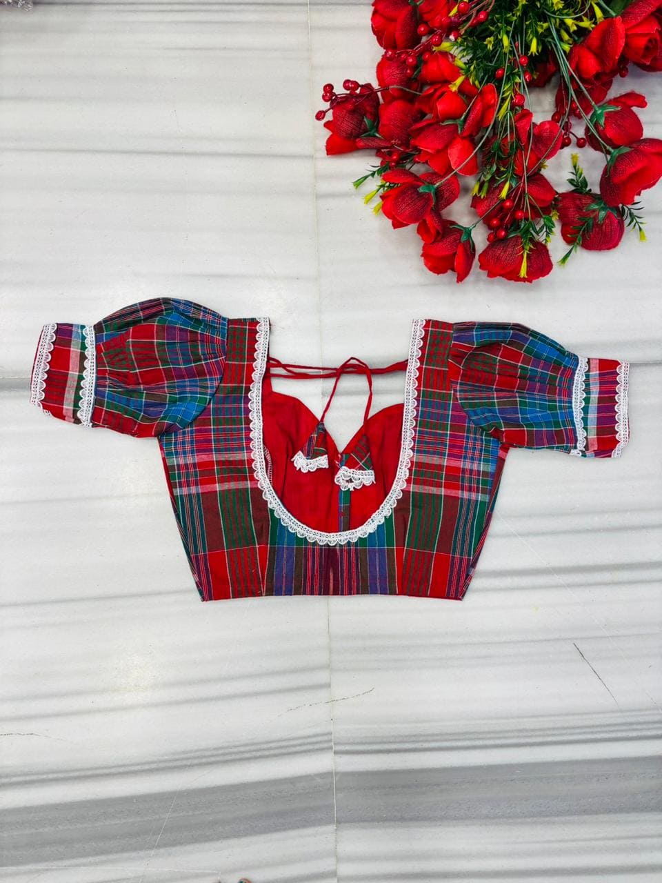Everlyn Grace Puff Sleeve Gamcha Design Blouse