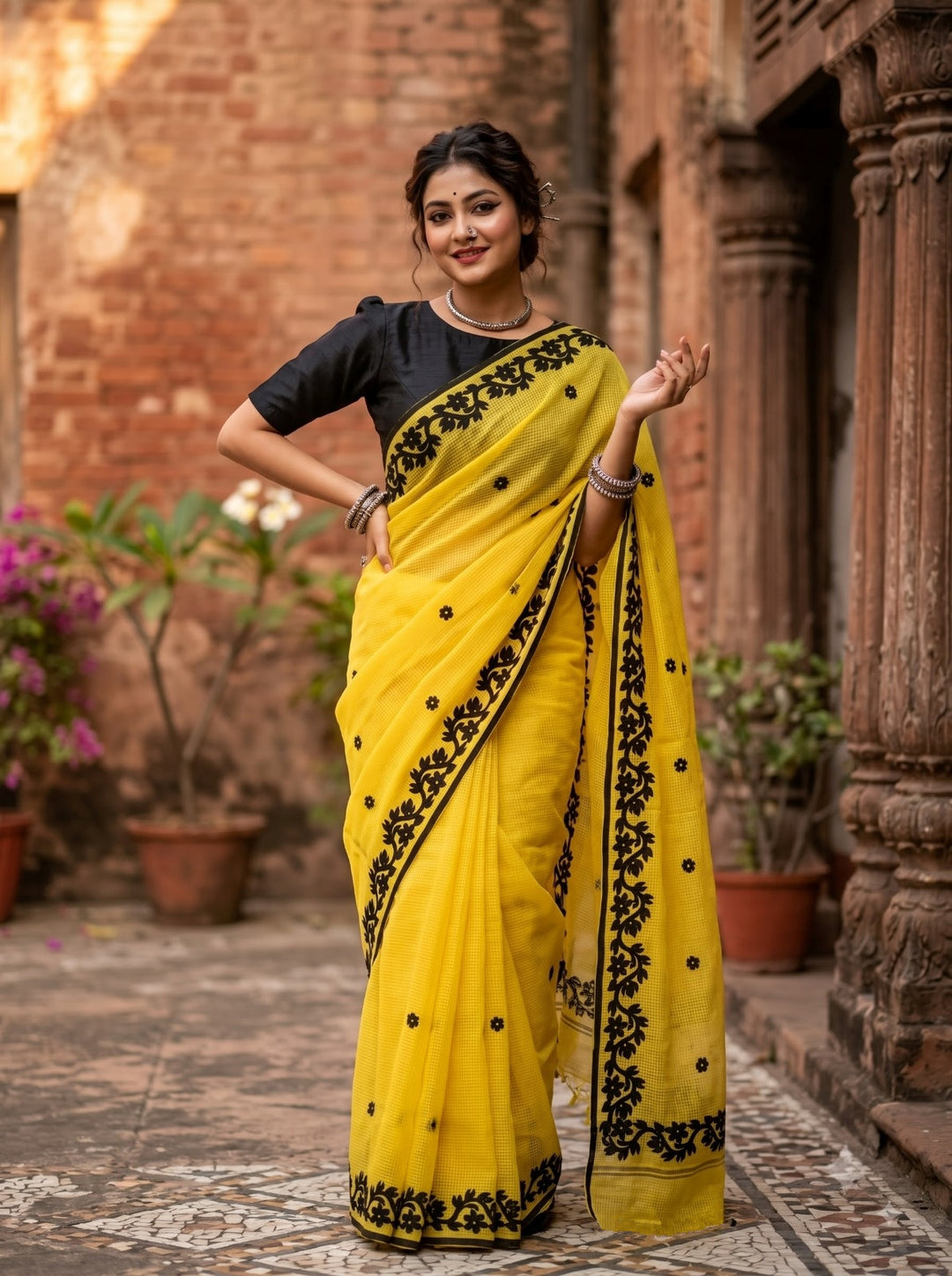 Megher Koli Reshom Kota Applique Saree