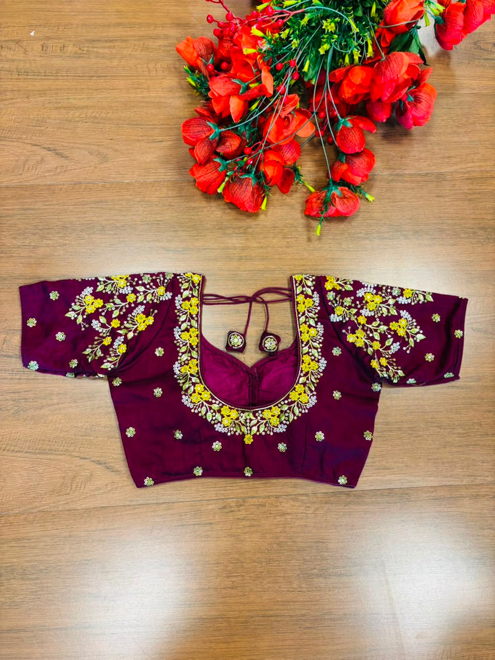Swarna Saaz Designer Embroidery Vichitra Silk  Blouse
