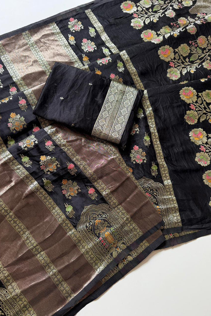 Svarna Mohini - Premium Satin Silk with Tissue Shimmer Saree ( Fancy blended fabric)