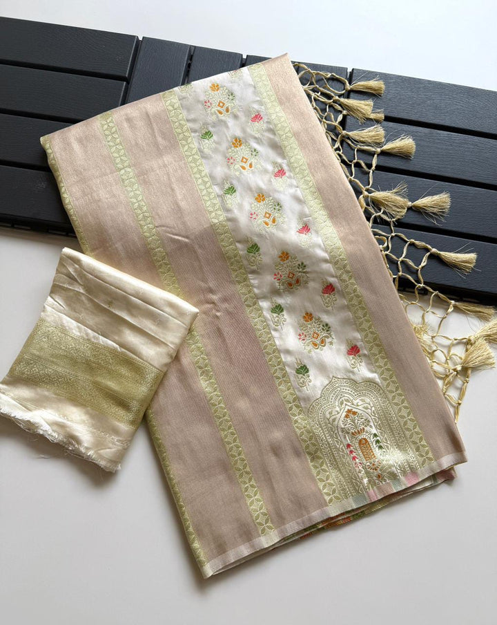 Svarna Mohini - Premium Satin Silk with Tissue Shimmer Saree ( Fancy blended fabric)
