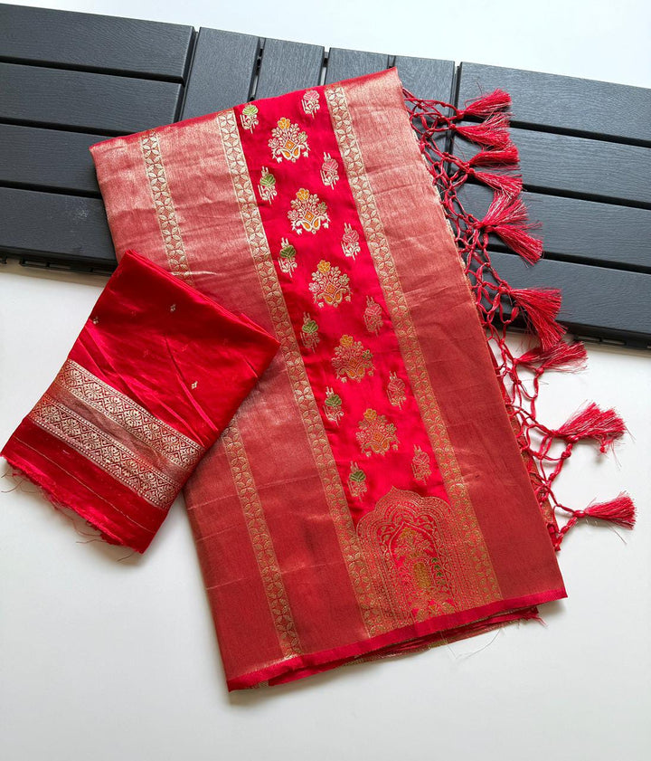 Svarna Mohini - Premium Satin Silk with Tissue Shimmer Saree ( Fancy blended fabric)