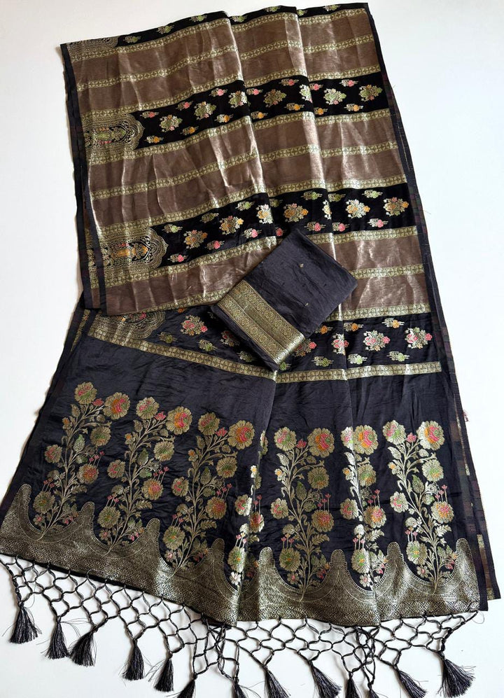 Svarna Mohini - Premium Satin Silk with Tissue Shimmer Saree ( Fancy blended fabric)