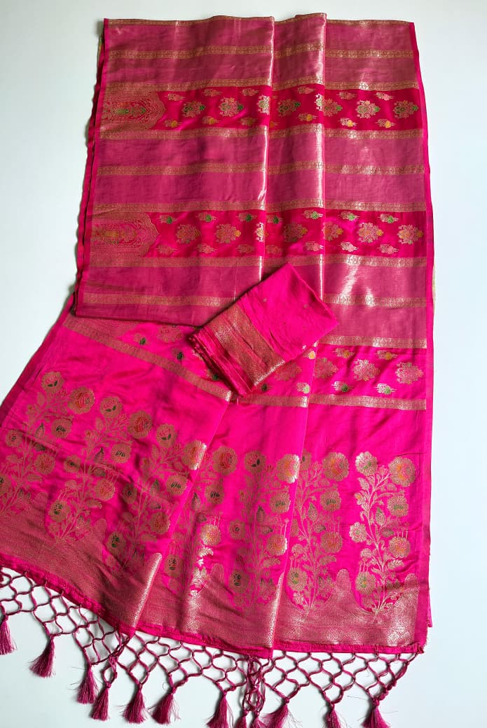 Svarna Mohini - Premium Satin Silk with Tissue Shimmer Saree ( Fancy blended fabric)