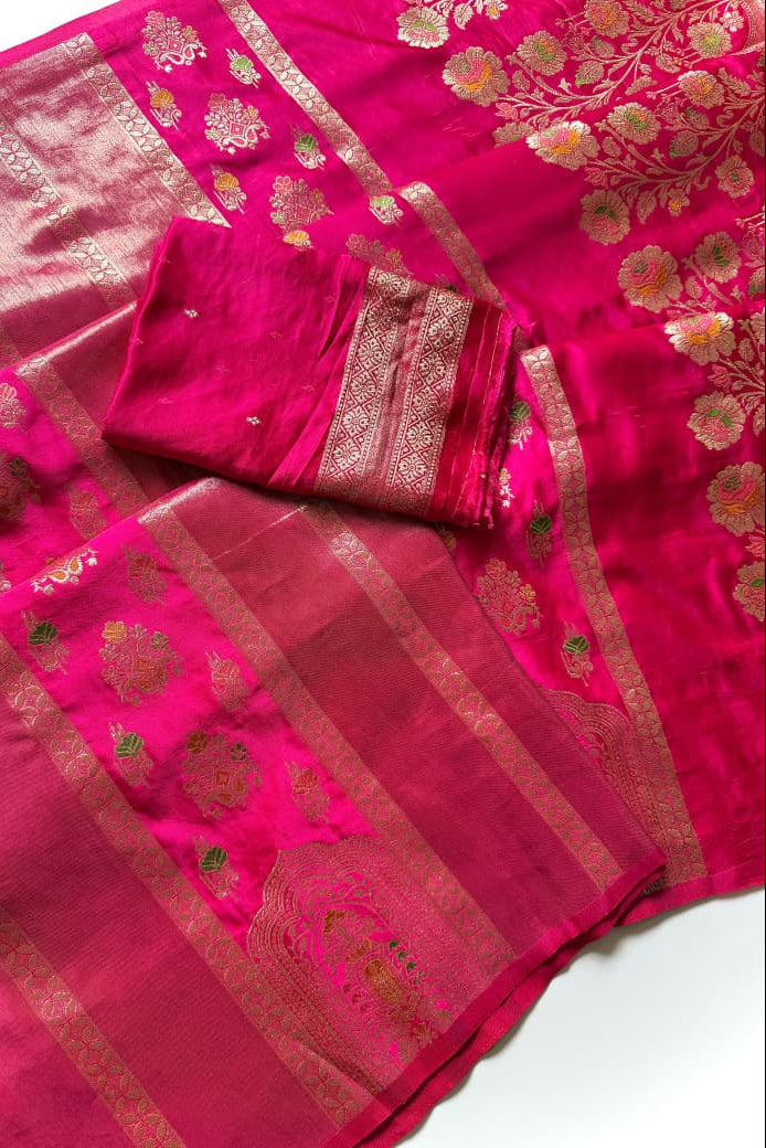 Svarna Mohini - Premium Satin Silk with Tissue Shimmer Saree ( Fancy blended fabric)