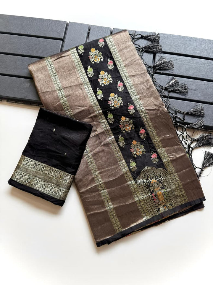 Svarna Mohini - Premium Satin Silk with Tissue Shimmer Saree ( Fancy blended fabric)