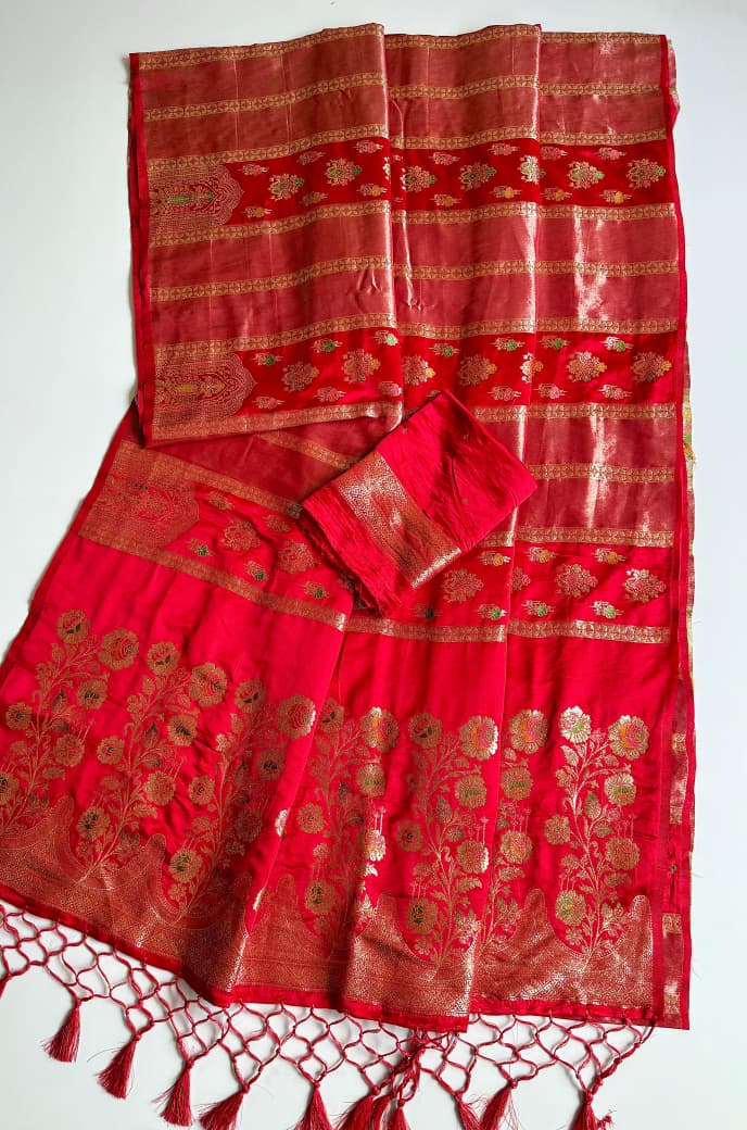 Svarna Mohini - Premium Satin Silk with Tissue Shimmer Saree ( Fancy blended fabric)
