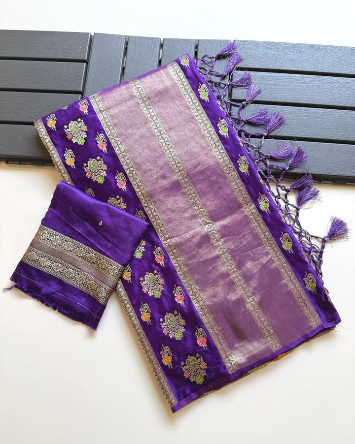 Svarna Mohini - Premium Satin Silk with Tissue Shimmer Saree ( Fancy blended fabric)