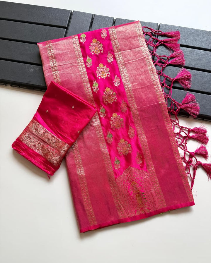Svarna Mohini - Premium Satin Silk with Tissue Shimmer Saree ( Fancy blended fabric)