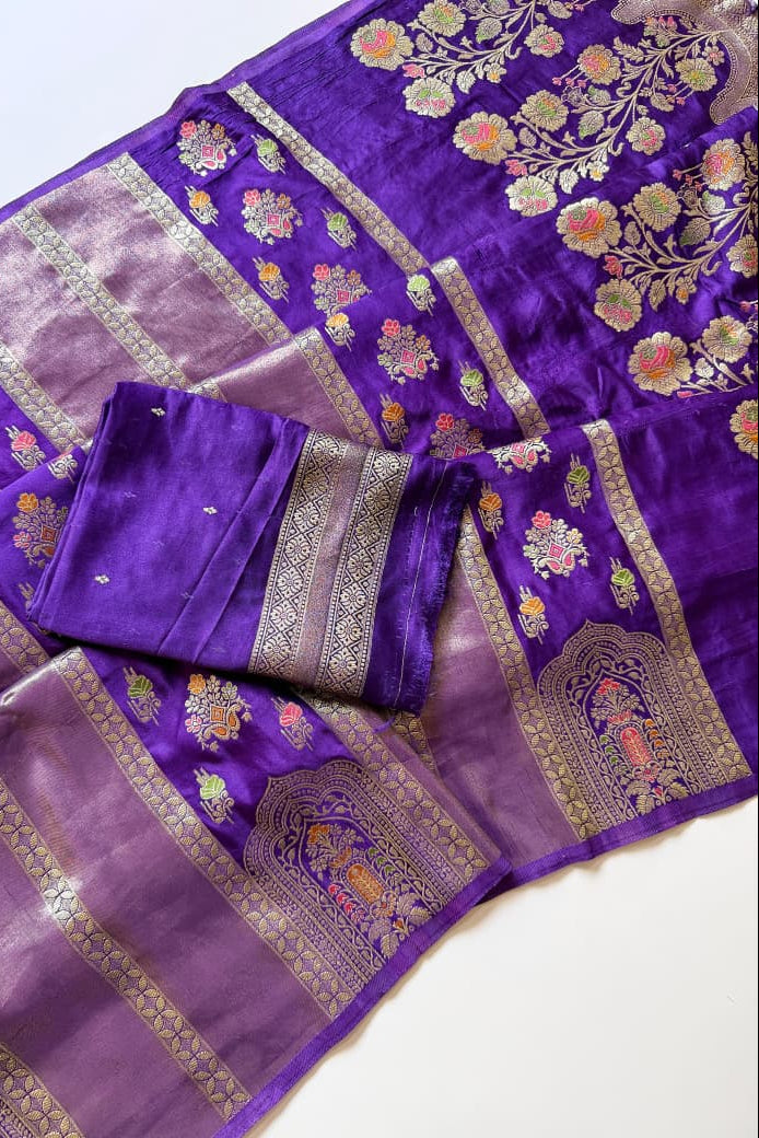 Svarna Mohini - Premium Satin Silk with Tissue Shimmer Saree ( Fancy blended fabric)