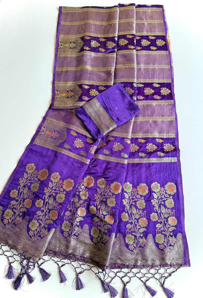 Svarna Mohini - Premium Satin Silk with Tissue Shimmer Saree ( Fancy blended fabric)