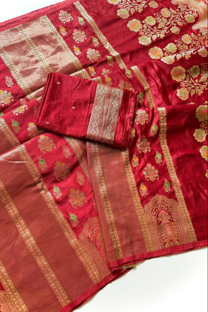 Svarna Mohini - Premium Satin Silk with Tissue Shimmer Saree ( Fancy blended fabric)