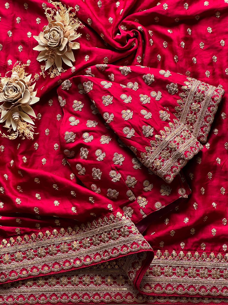 Regalia Rose -  Designer Sequence Premium Silk Saree with Designer (Unstitched) Blouse Piece