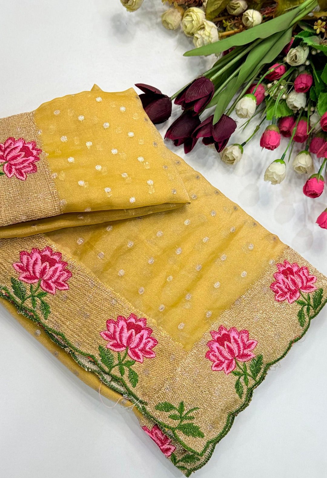 Emerald Noir- Moss Chiffon Saree Mirror Work
