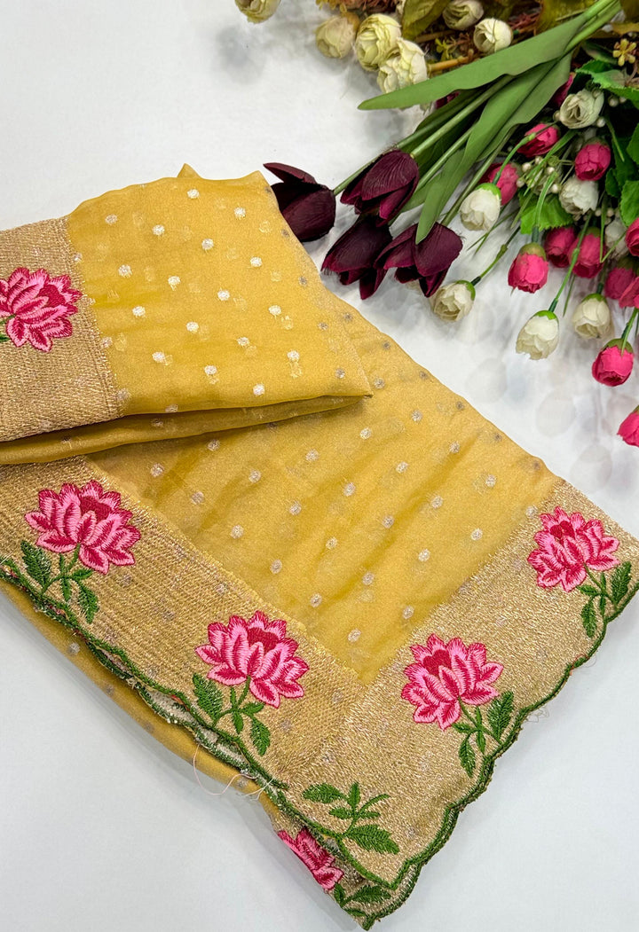 Emerald Noir- Moss Chiffon Saree Mirror Work