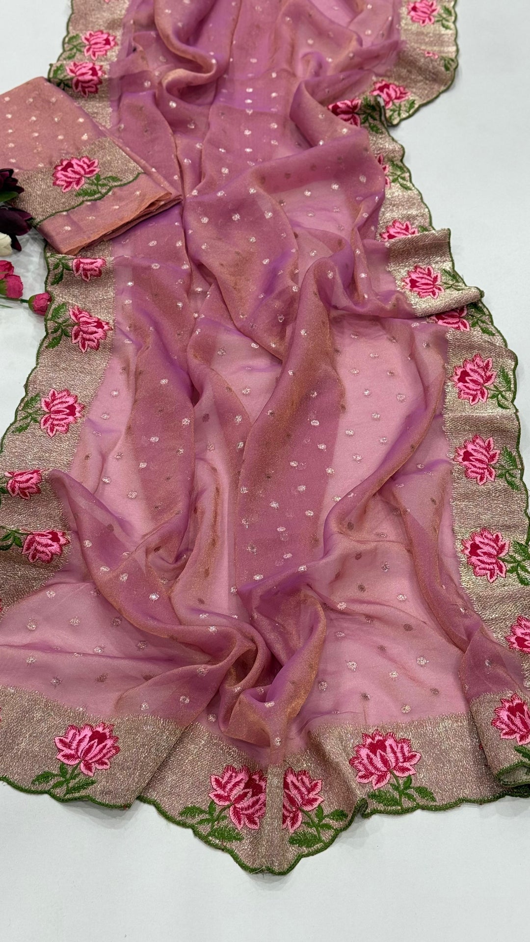 Emerald Noir- Silk (Semi) Saree with Mirror Work