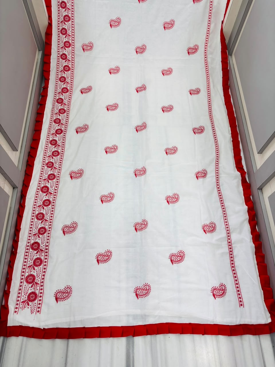 Devi Darshan Khadi Cotton Embroidered Saree