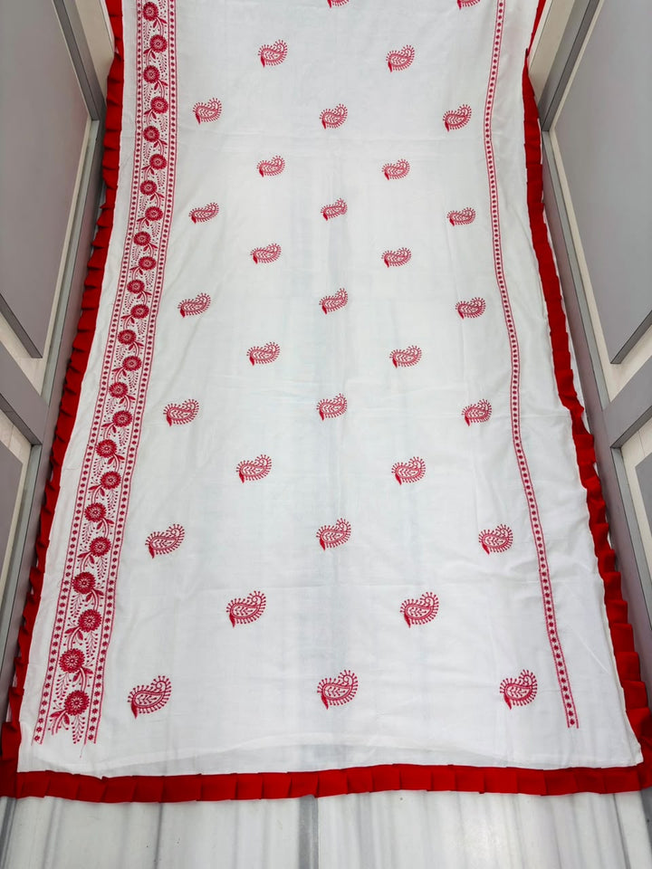 Devi Darshan Khadi Cotton Embroidered Saree