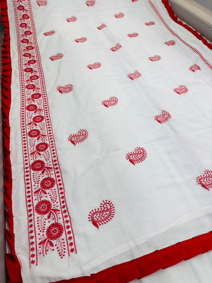 Devi Darshan Khadi Cotton Embroidered Saree