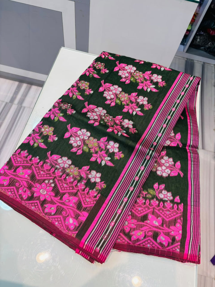 Shonarika Bengal Jamdani Saree With Stone Work