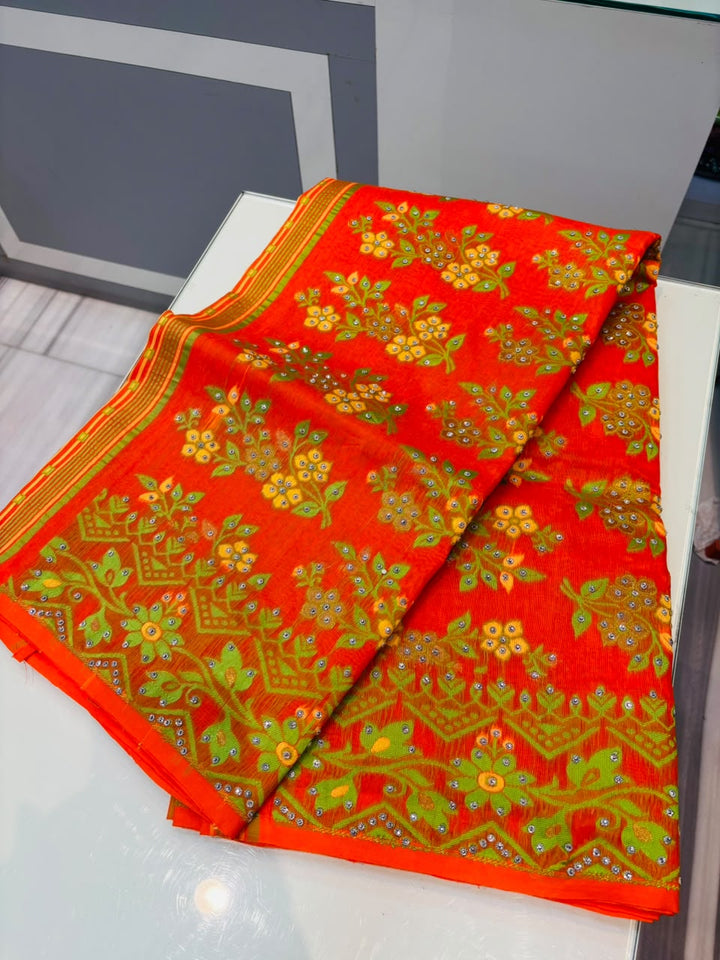 Shonarika Bengal Jamdani Saree With Stone Work