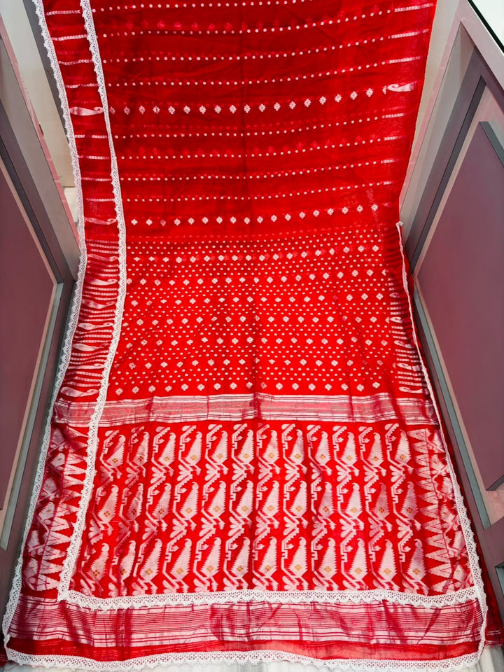 Binodini Bengal Jamdani Saree ( Red and white )
